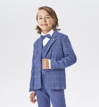 Boys' elegant checked jacket BLUE