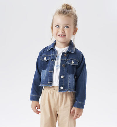 Girl's fringed denim jacket BLUE