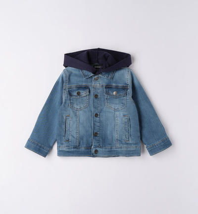 Boys' hooded denim jacket BLUE