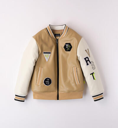 Varsity padded boys' jacket BEIGE