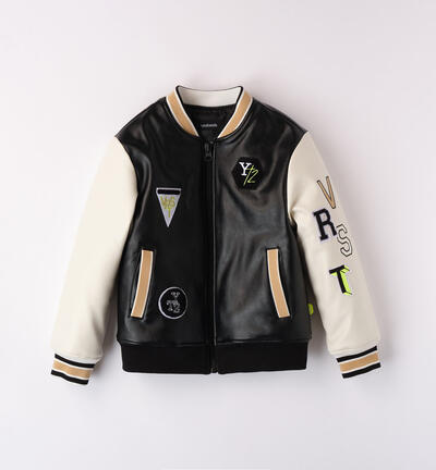 Varsity padded boys' jacket BLACK