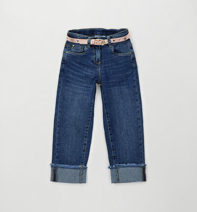 Girls' jeans with belt BLUE