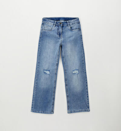 Girls' jeans with rips BLUE