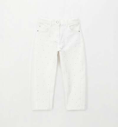 Girls' jeans with rhinestones WHITE