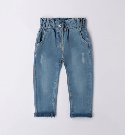 Girl's high-waisted jeans BLUE