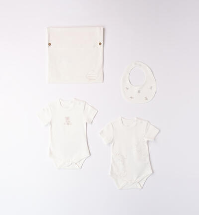 Kit body, bavetta e sacchettino unisex PANNA