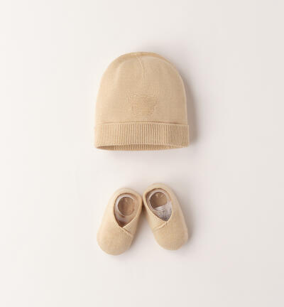 Baby hat and booties kit BEIGE
