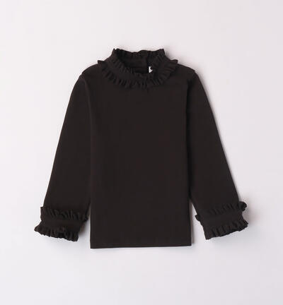 Girls' ruffled mock polo neck BLACK