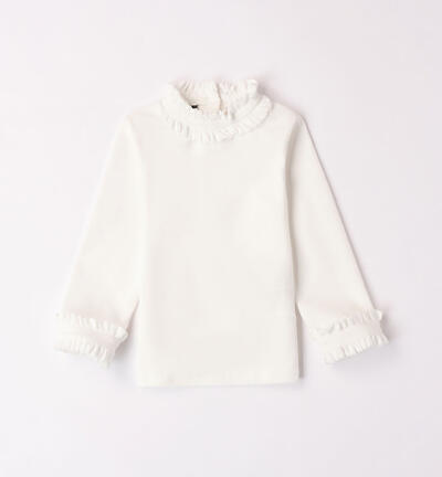 Girls' ruffled mock polo neck CREAM