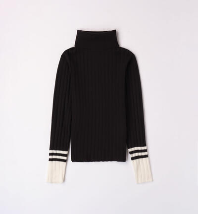 Girls' polo neck jumper BLACK