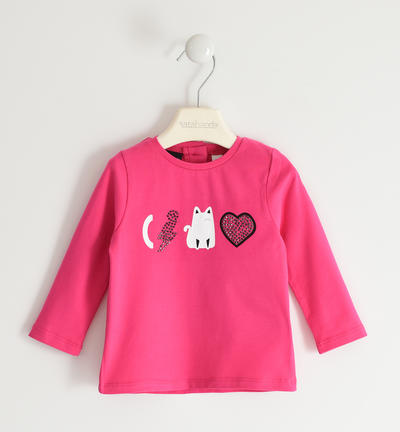 Maglia girocollo bambina in cotone FUCSIA