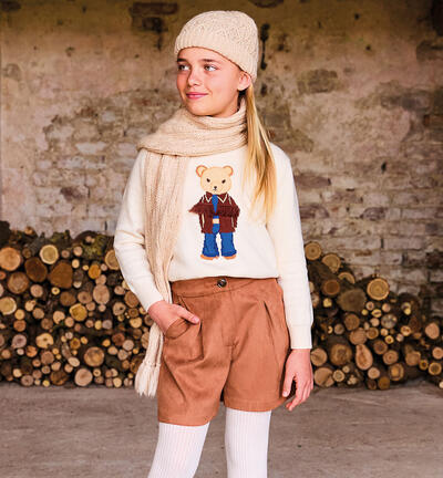 Maglia ragazza con orso PANNA