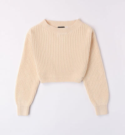 Girls' English rib jumper BEIGE