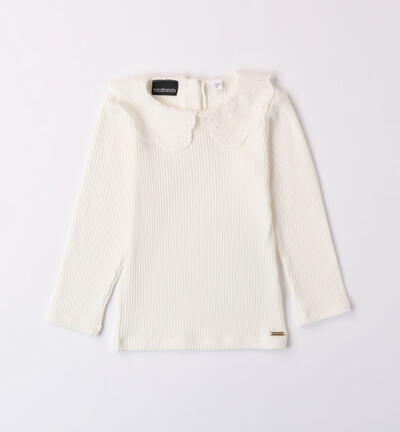 Girls' ribbed t-shirt CREAM