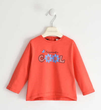 Girl's floral T-shirt with rhinestones RED