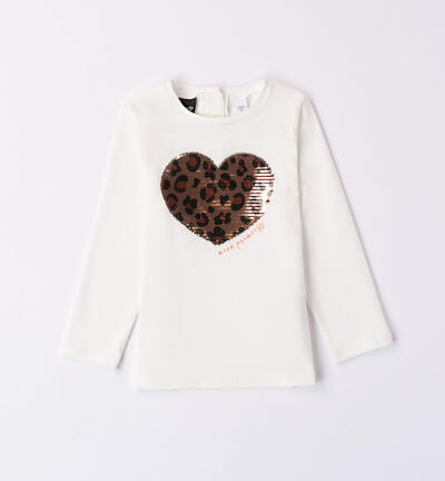 Girls' sequinned heart t-shirt CREAM
