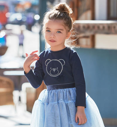 Maglietta bambina con orsetto di paillettes BLU