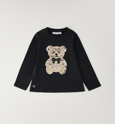 Girls' T-shirt with teddy bear BLACK