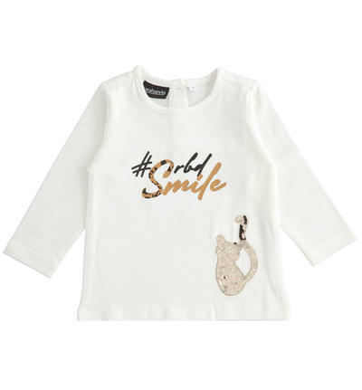 Maglietta bambina paillettes varie fantasie PANNA