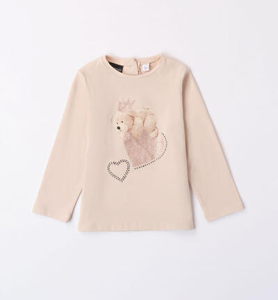 Girls' t-shirt with rhinestones BEIGE