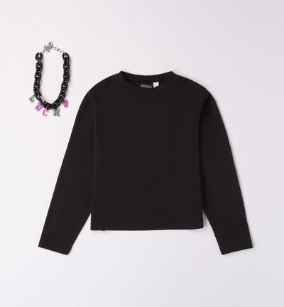 Girls' T-shirt with necklace BLACK