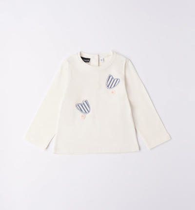 Girl's T-shirt with flowers CREAM