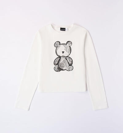 Girls' teddy bear T-shirt CREAM