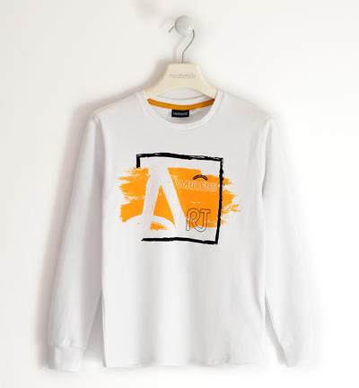 Boy's round neck, 100% cotton t-shirt WHITE