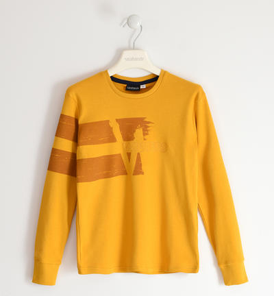 Boy's round neck, 100% cotton t-shirt YELLOW