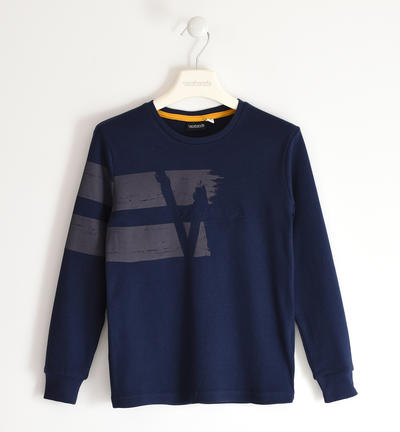 Boy's round neck, 100% cotton t-shirt BLUE