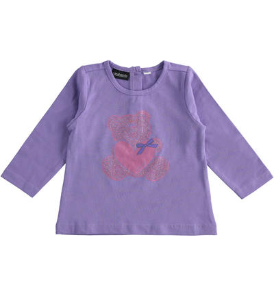 Maglietta girocollo bambina con orsetto VIOLA