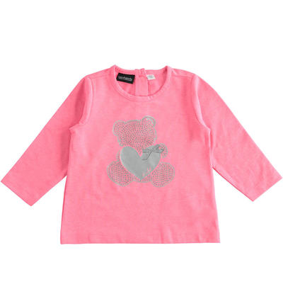 Maglietta girocollo bambina con orsetto FUCSIA