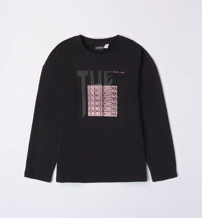 Girls' printed crew neck t-shirt BLACK