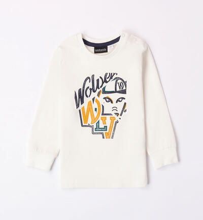 Boys' 100% cotton sporty t-shirt CREAM