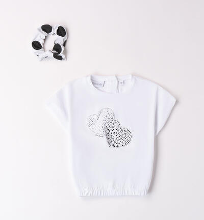 Girls' T-shirt with hearts WHITE