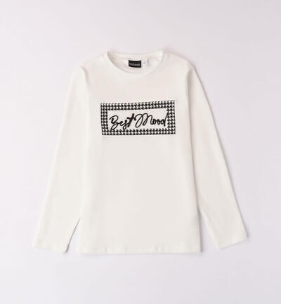 Girls' embroidered T-shirt CREAM