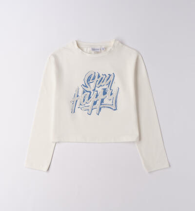 Crew neck t-shirt for girls CREAM