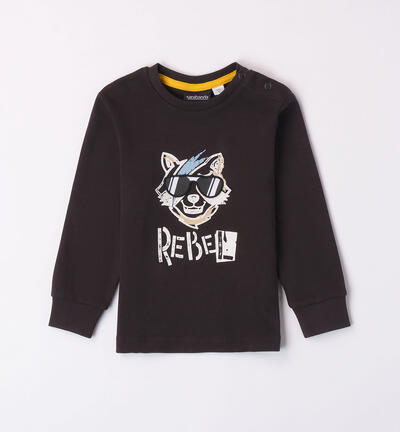 Boys' wolf print t-shirt BLACK