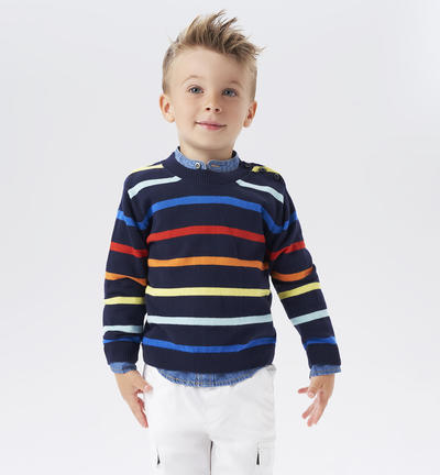 Boys' colourful striped jumper BLUE