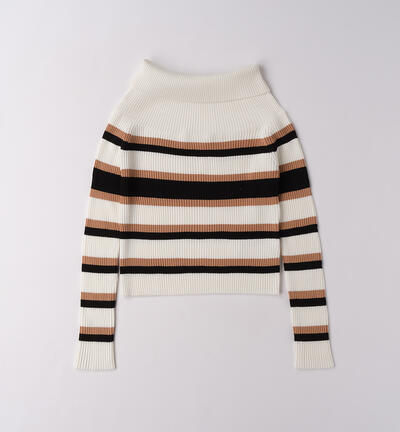 Maglione a righe ragazza PANNA