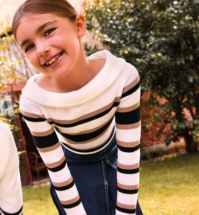 Maglione a righe ragazza PANNA