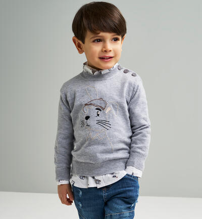 Maglione bambino con ricamo GRIGIO