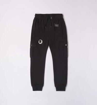 Boys' fleece cargo trousers BLACK