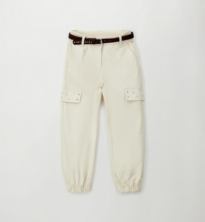 Pantalone con cintura ragazza PANNA