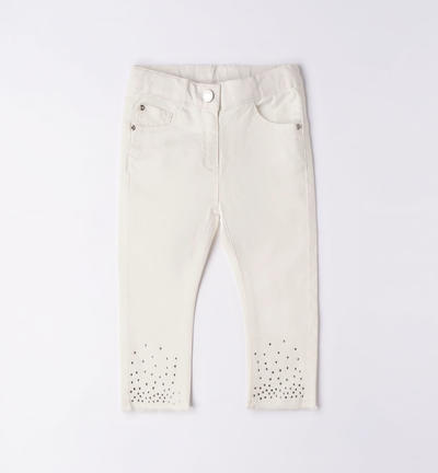 Girl's long trousers with rhinestones CREAM
