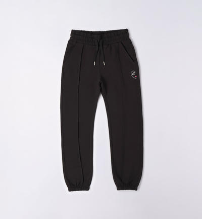 Girl's long trousers with heart design BLACK