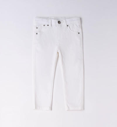 Boys' long cotton trousers WHITE