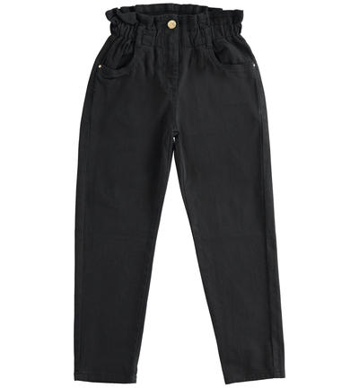 Pantalone ragazza vita arricciata NERO