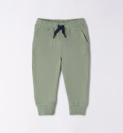 Boys' 100% cotton sporty trousers GREEN