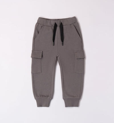 Boys' tracksuit bottoms with large pockets GREY